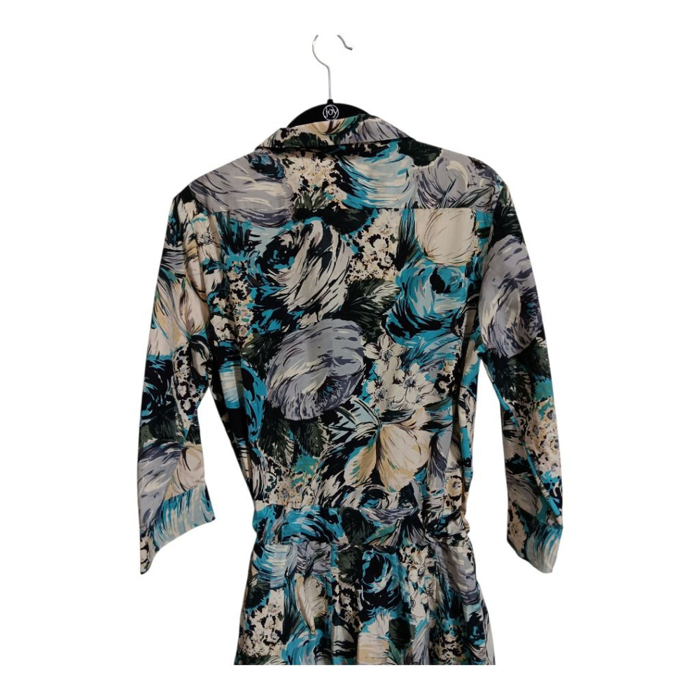 Nicole Farhi Silk Blend Turquoise Floral Button Up Belted Retro Midi Dress - Picture 7 of 16